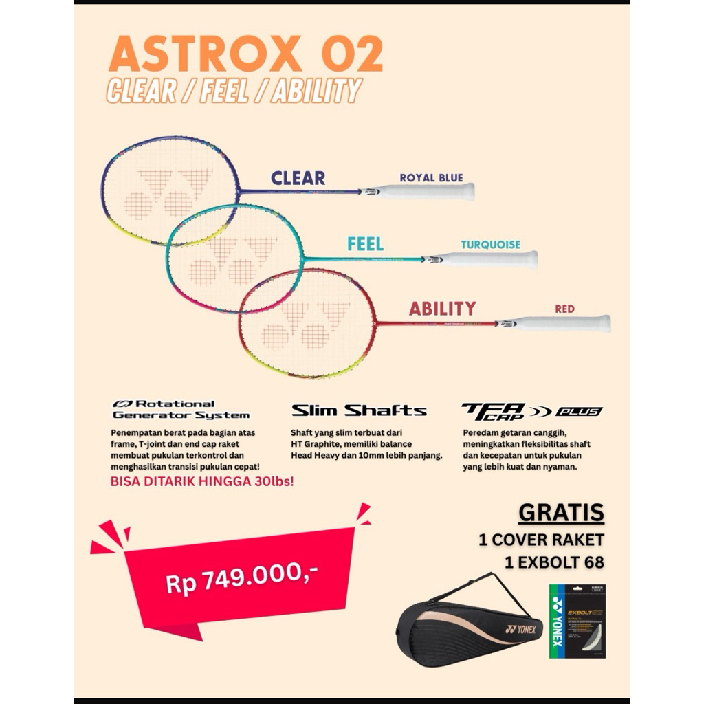 Raket Badminton Yonex Astrox 02 Ability Clear Feel