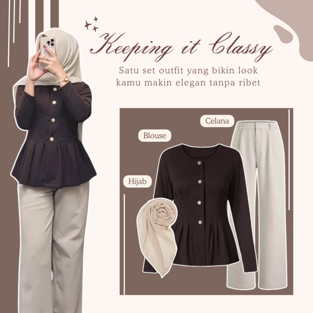 Outfit Setelan Remaja Kekinian | Blouse Mahogany + Celana Knit + Hijab | OOTD Hijab Style - LH159