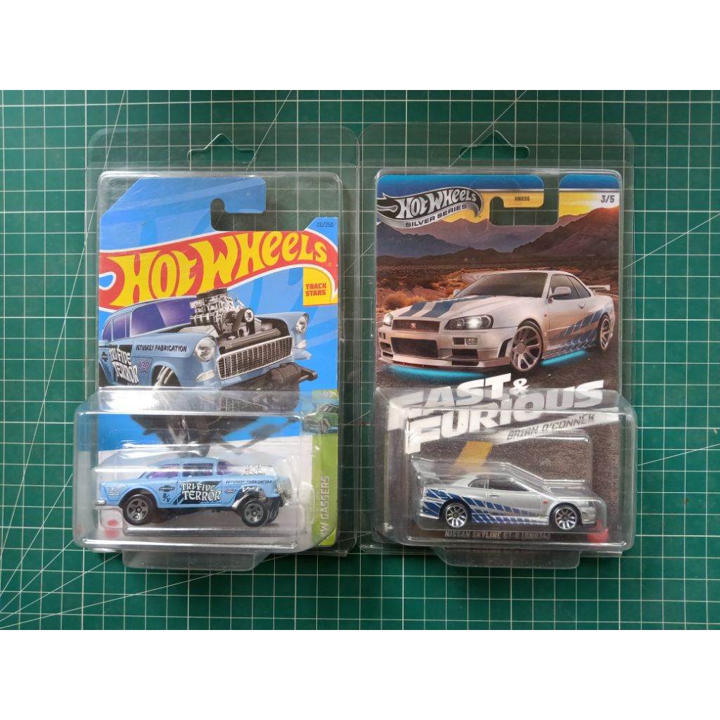 PROMO SALE 2 PCS HOTWHEELS CHEVY GASSER BEL AIR TRI FIVE TERROR BIRU 2023 + NISSAN SKYLINE GT-R34 FA