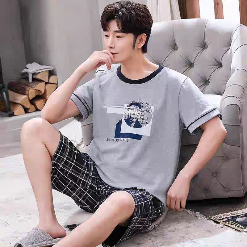 Piyama cowok/pria pendek dewasa bahan kaos katun lengan pendek celana pendek