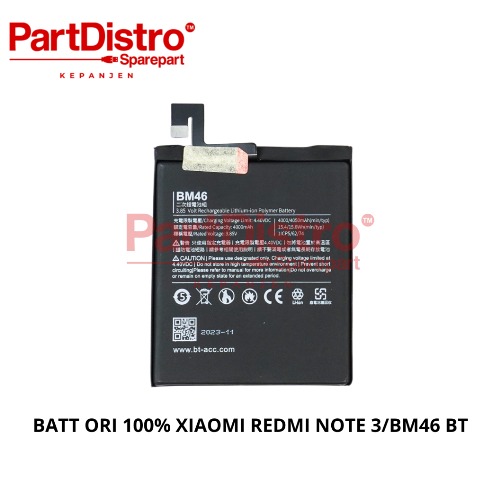 BATT ORI 100% XIAOMI REDMI NOTE 3/BM46 BT