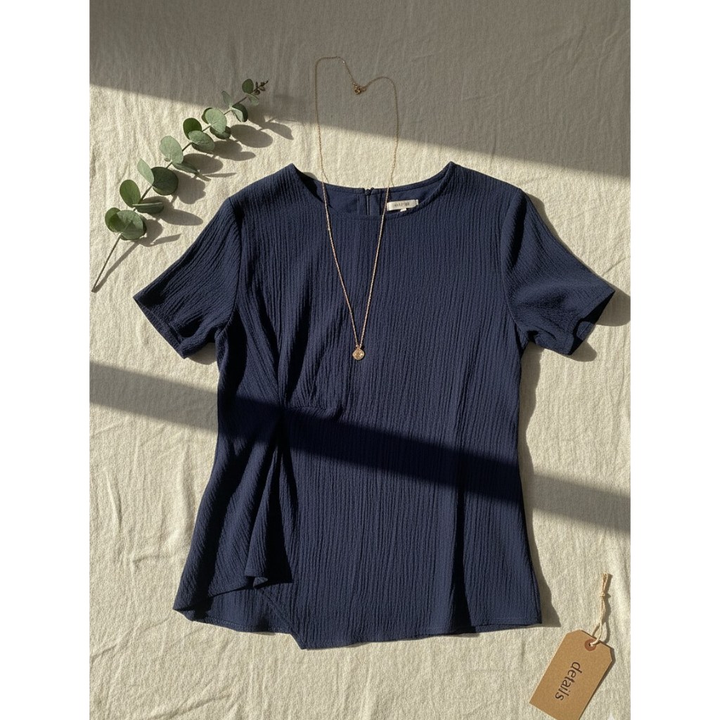 BLOUSE WANITA DETAILS - ATASAN WANITA - ATASAN KOREA - BLOUSE BIRU - BLOUSE KOREA