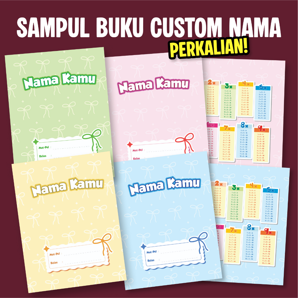 (READY) SAMPUL BUKU CUSTOM NAMA AESTHETIC | sampul buku perkalian