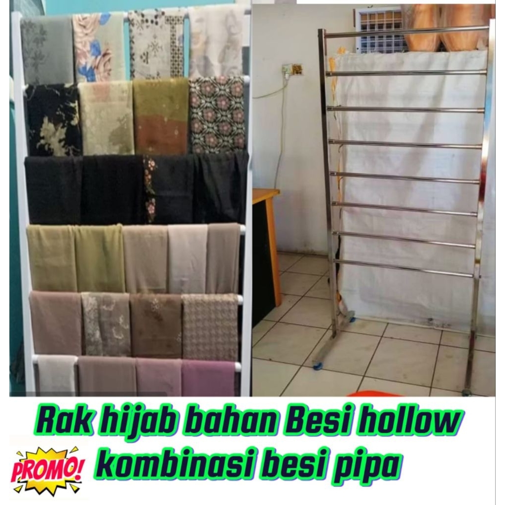 Rak hijab single/Rak hijab besi kokoh tinggi140cm lebar 70cm,8susun/Rak kain/Rak kertas Bahan besi a