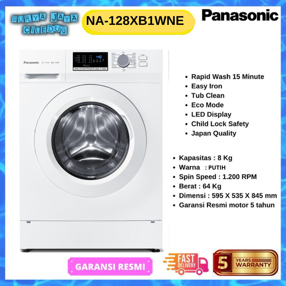 MESIN CUCI PANASONIC NA-128XB1WNE NA128XB1 FRONT LOADING 8KG