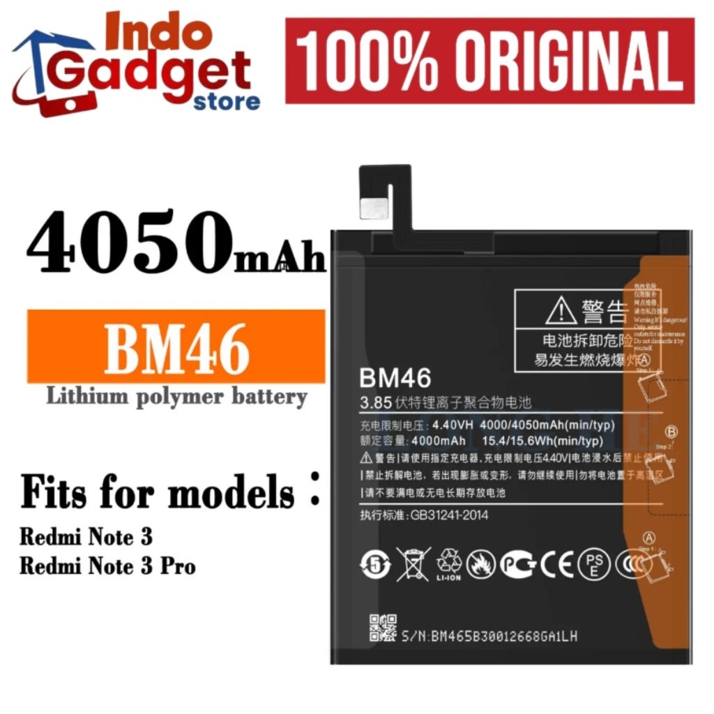 BATERAI BATTERY BATRE BATREI XIAOMI REDMI NOTE 3 / NOTE 3 PRO BM46 ORIGINAL