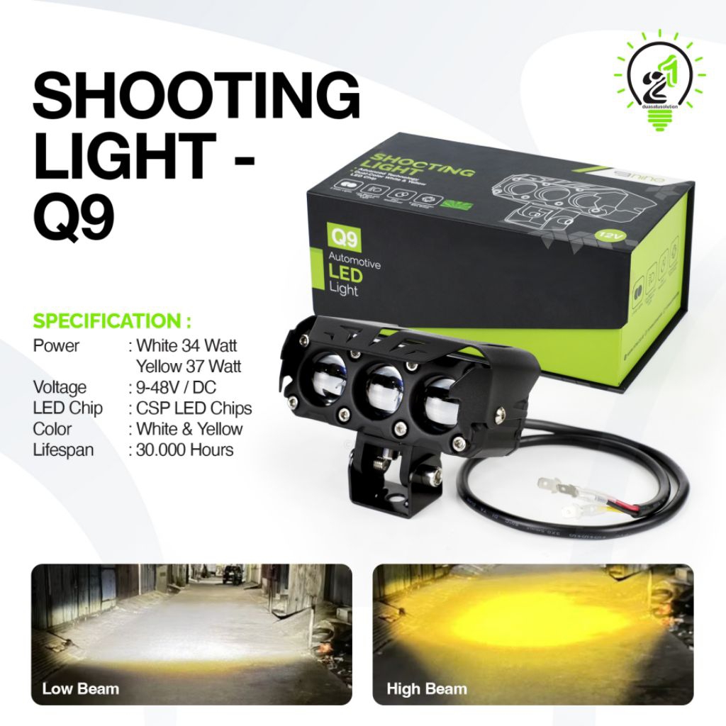 LAMPU LED TEMBAK LASER 3 MATA NINE LUXIMOS Q9 Q9PROHi LOW MOBIL MOTOR 2 WARNA SUPER TERANG