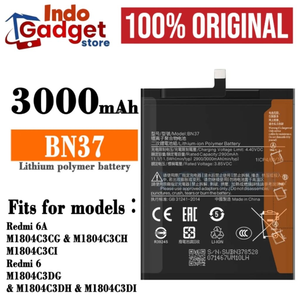 BATERAI BATTERY BATRE BATREI XIAOMI REDMI 6 6A BN37 ORIGINAL