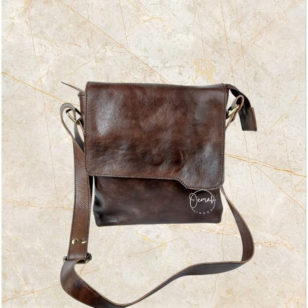 tas kulit pria - tas selempang kulit polos elizer