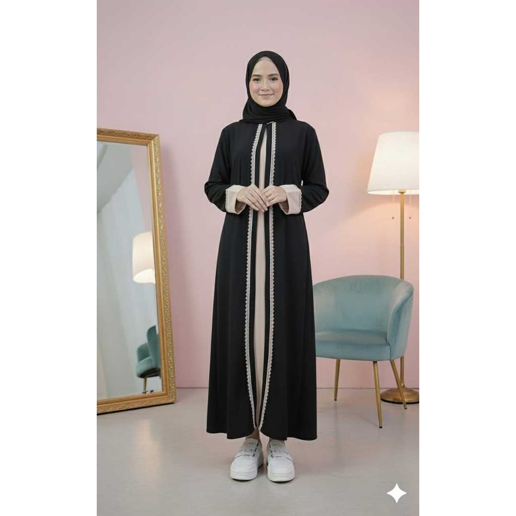 Gamis hitam Baju muslim anak perempuan abaya putih gamis terbaru gamis lebaran 2025 dress anak