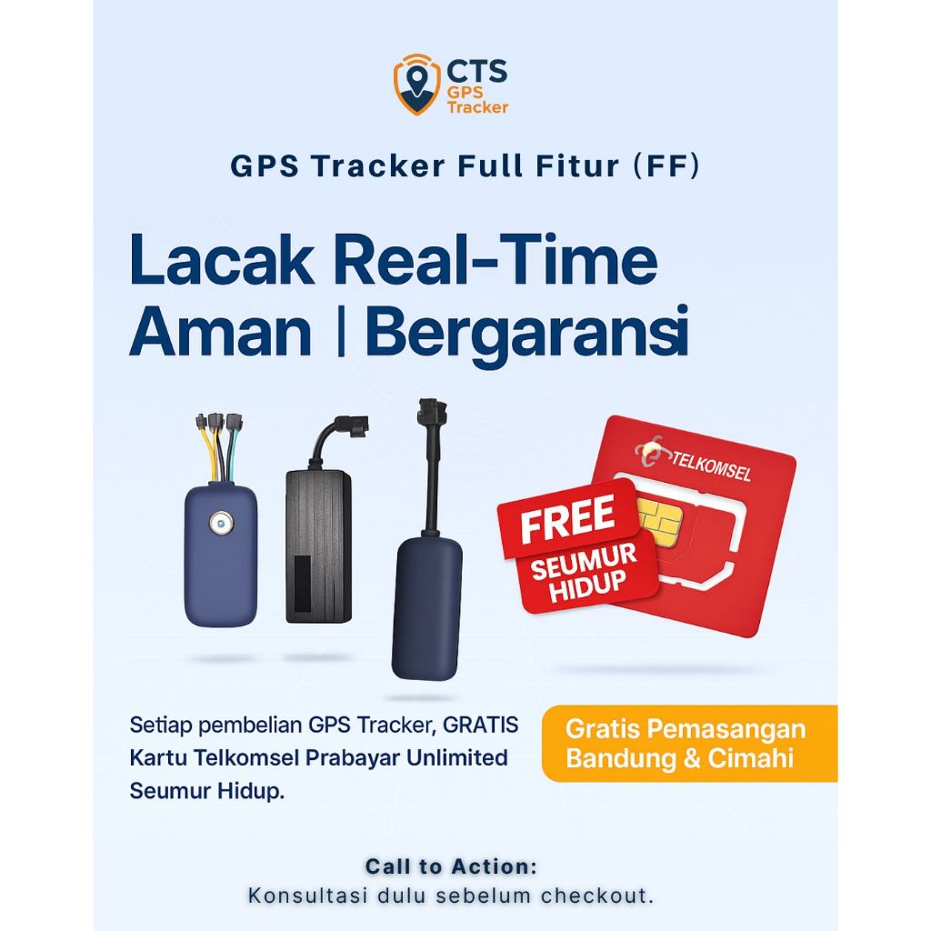 GPS Tracker Full Fitur (FF) Mobil Motor | Lacak Real-Time, Cut Off Engine, Sadap Suara, Gratis Pasan