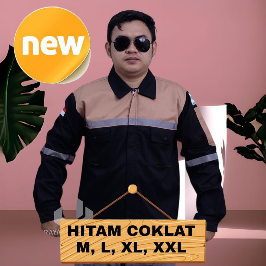 Wearpack Safety Lengan Panjang Hitam Coklat - Baju Kerja Kemeja Sefty K3 American Drill