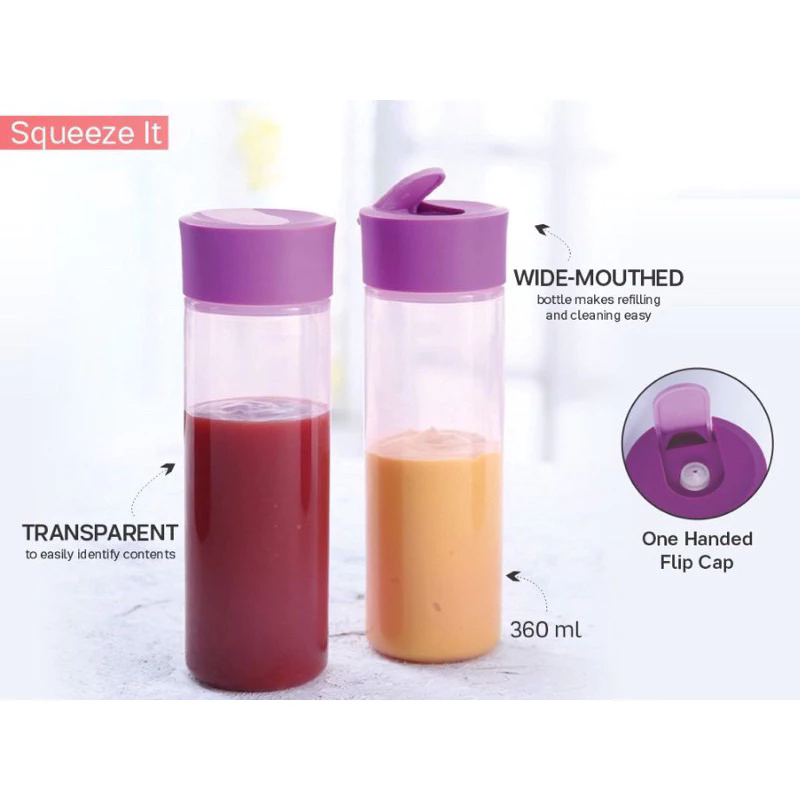 Tupperware Squeeze Me Botol Anti Tumpah 360ml Botol Lentur Botol Saos Botol Saus