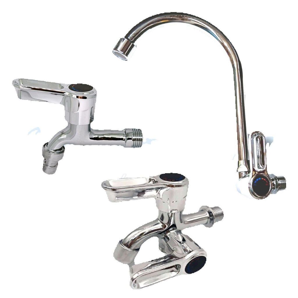 Paket Kran Dapur Tembok Taman & Cabang Shower 1/2 Inch - Paket Kran Angsa Cuci Piring Lengkung Taman