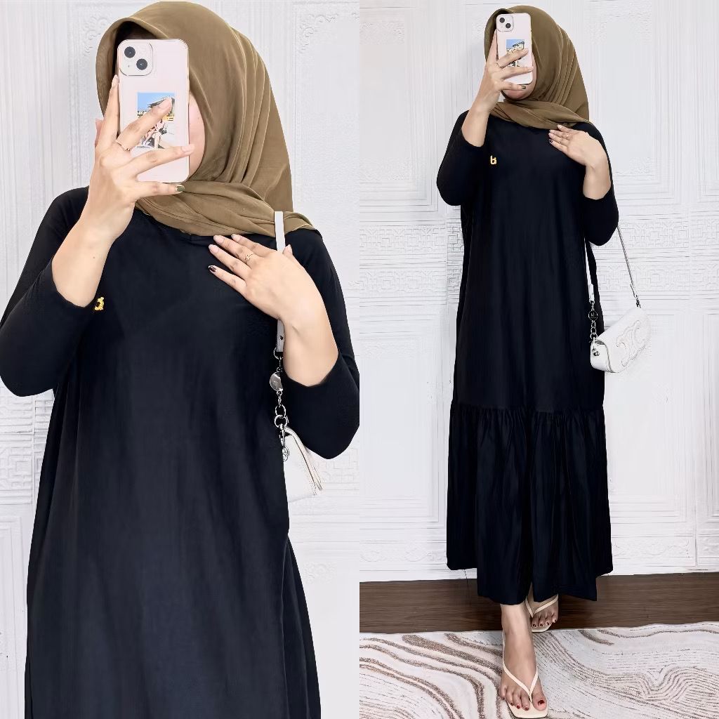Rafella midi dress batwing bumil jumbo rayon | daster lengan panjang kekinian | midi polos rempel
