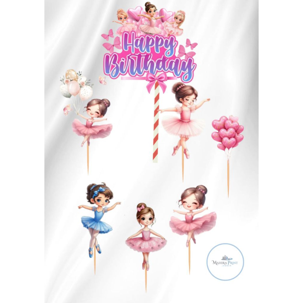 TOPPER CAKE BALERINA/ TOPPER BALET - TOPPER HIASAN KUE ULANG TAHUN/TOPPER CAKE SNACK JUMBO FULL A4