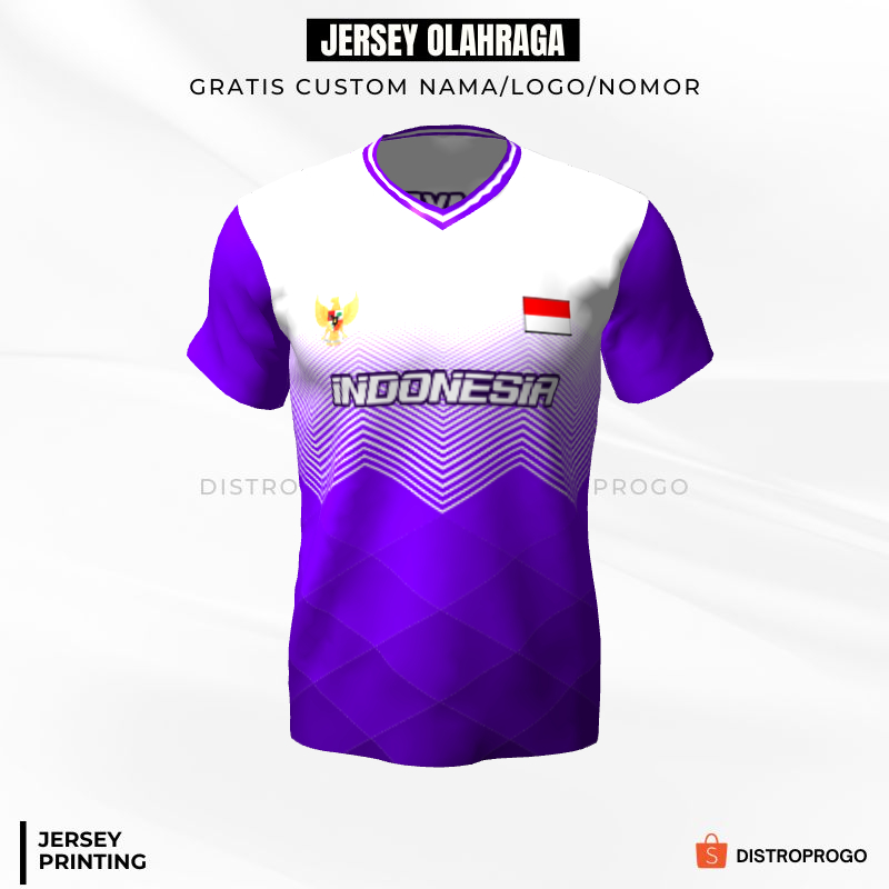 Kaos Jersey Futsal Custom Ungu Putih Motif Geometris 263