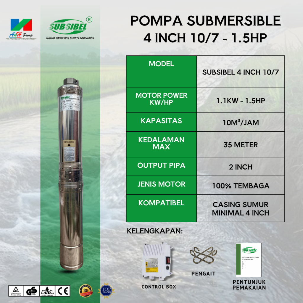 [SUBSIBEL] POMPA SUBMERSIBLE 4 INCH 10/7 - 1.5HP - ANH PUMP