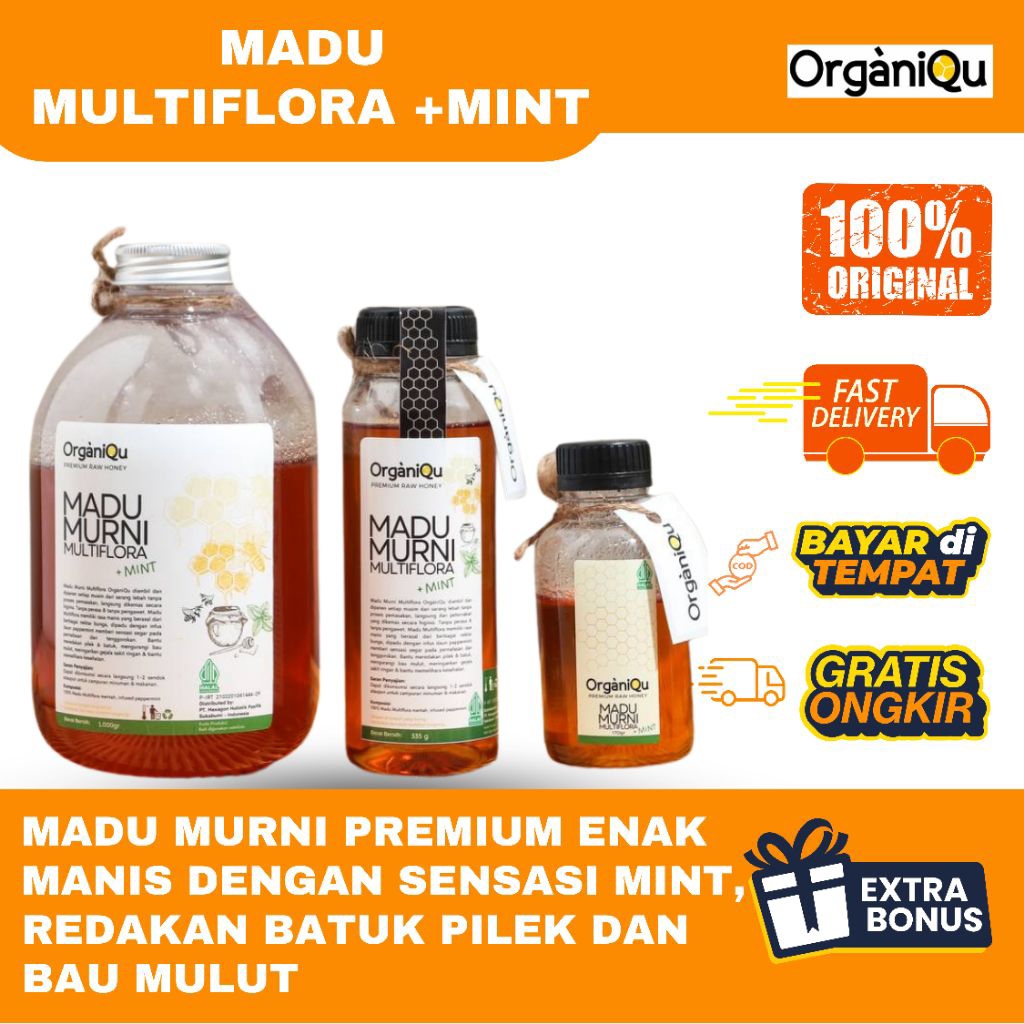 [FREE GIFT] ORGANIQU MADU MULTIFORA MINT | MADU MURNI TANPA CAMPURAN | MENGATASI GERD/MAGH | MENGATA