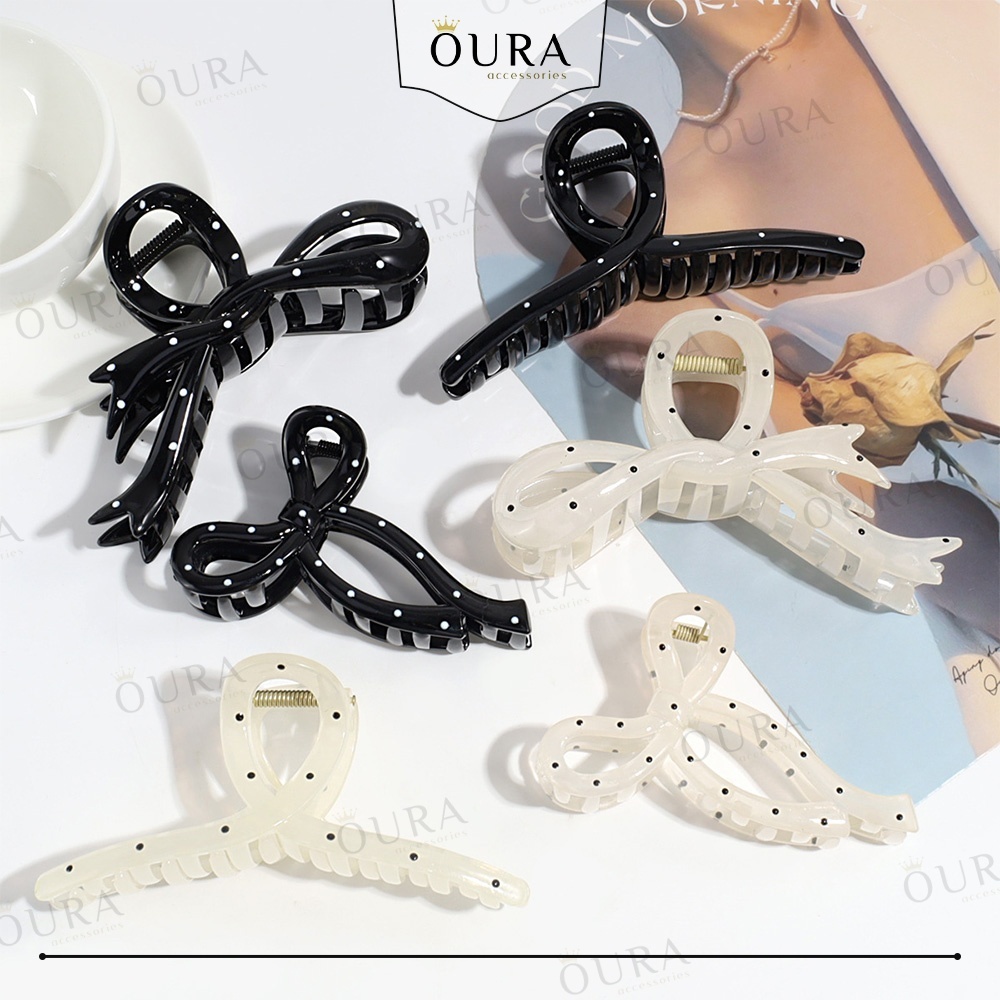 Jedai Rambut Polkadot Series Premium Jumbo Jepitan Rambut Korea Bintik Hitam Putih Korean Hairclaw