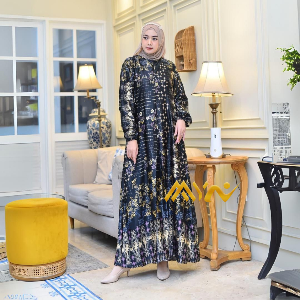 gamis motif bunga kecil dress armani silk jumbo ld 130 wanita seragaman pegajian Gradasi A Cantik