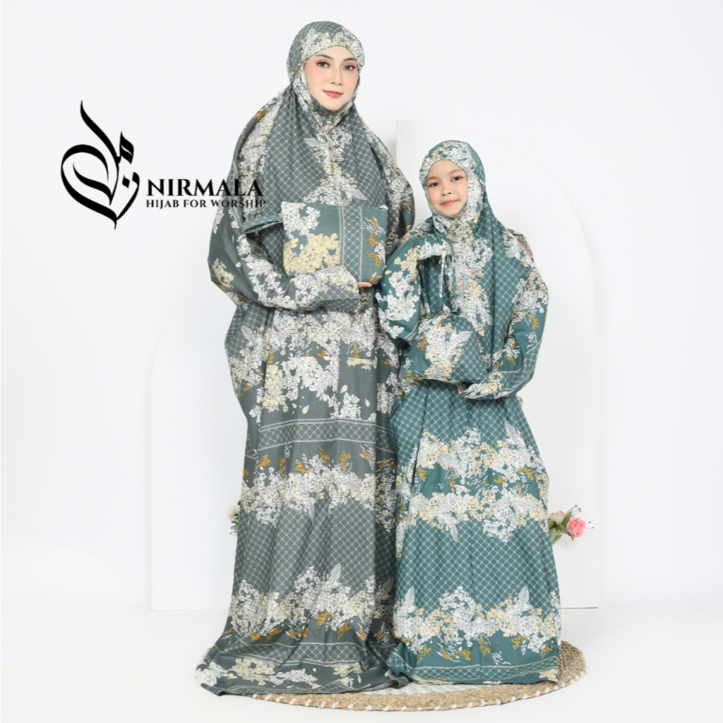 Nirmala786 - Mukena Terusan Couple Anak & Dewasa Katun Print Bunga Katun Premium