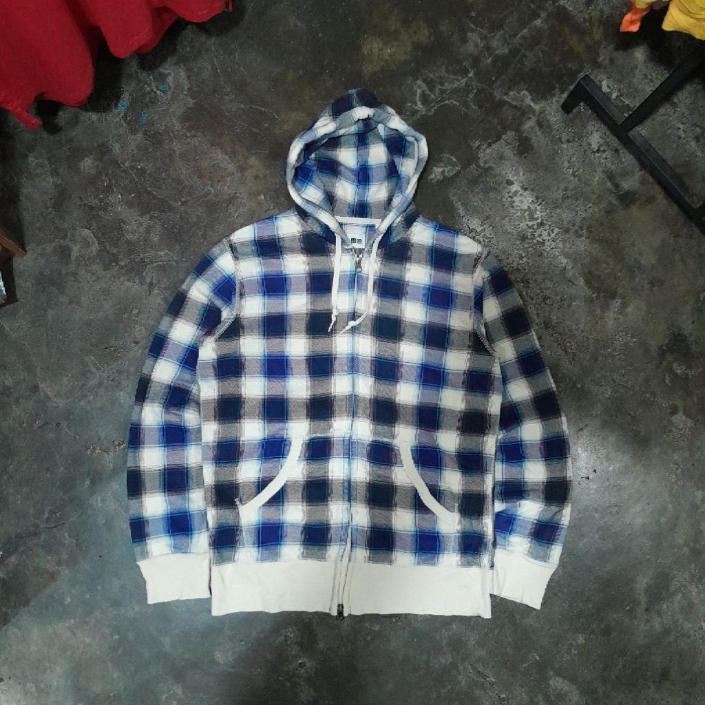 UNIQLO TARTAN ZIPPER HOODIE BLUE-WHITE