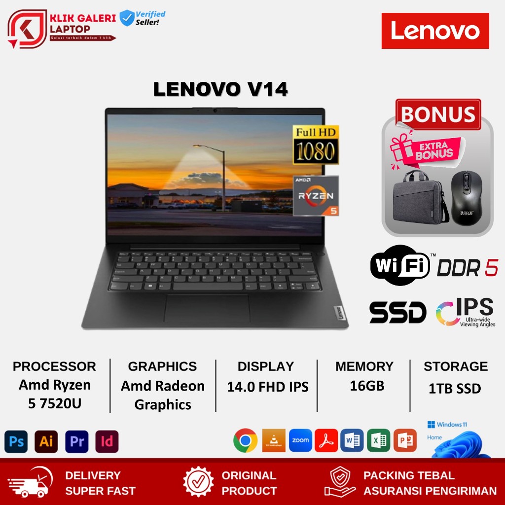 Laptop Lenovo V14 G4 Amd Ryzen 5 7520U 16GB 1TB SSD 14.0 Full HD IPS Windows11 Original