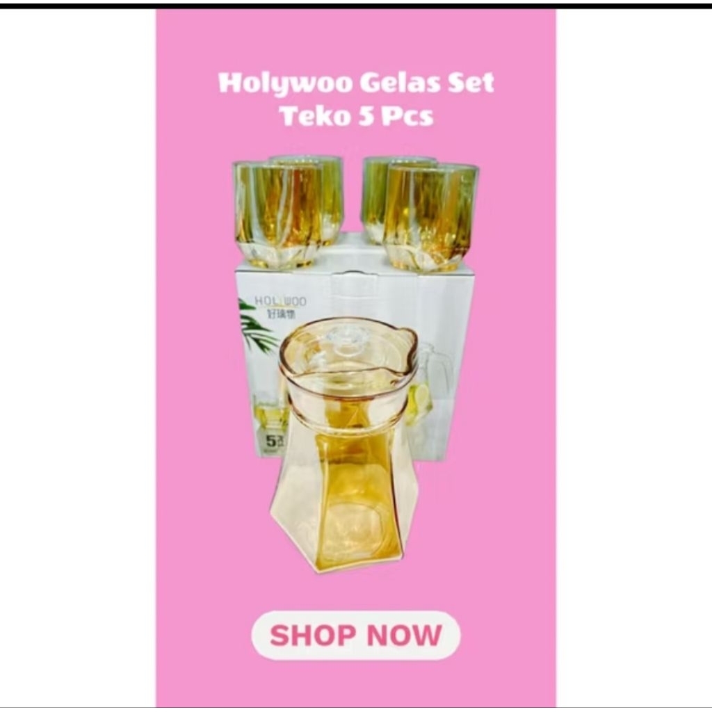 HOLYWOO GELAS SET TEKO 5PCS / TEKO SET DENGAN GELAS ESTETIK
