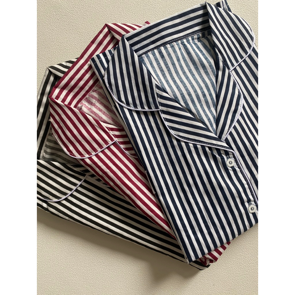 CUCI GUDANG MANDA - Piyama Salur One Set Baju Tidur Wanita Katun Setelan Tebal