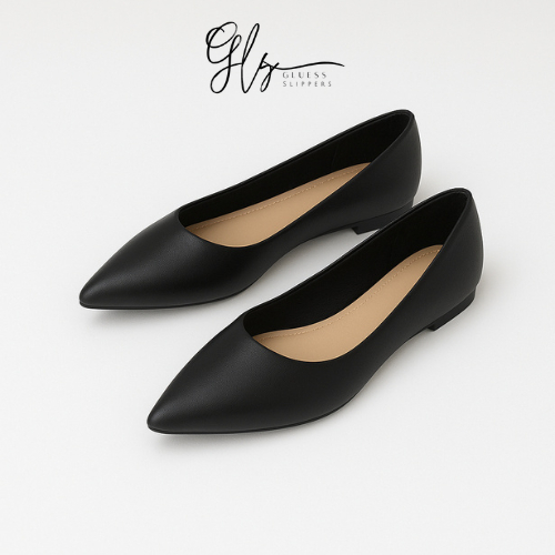 Sepatu Flat Shoes Wanita Kerja Kekinian Korean Style Hitam Polos