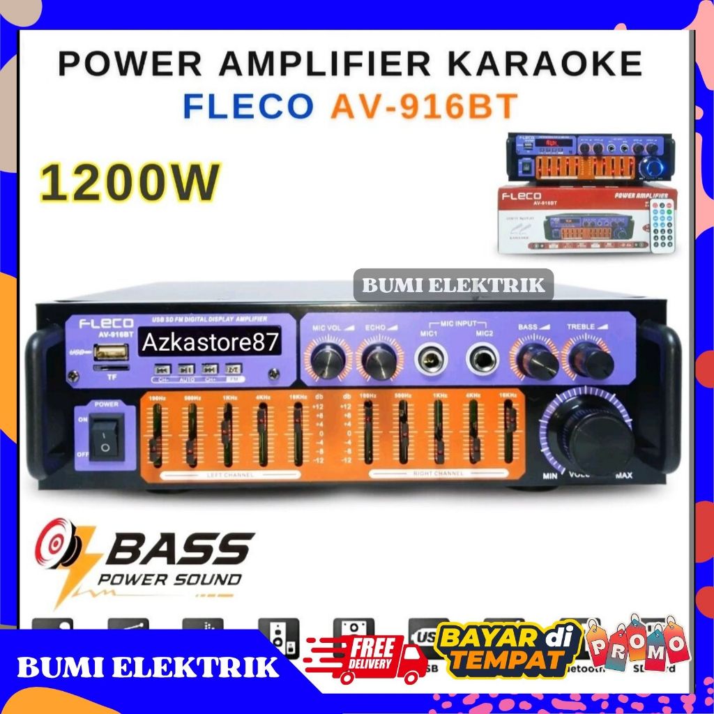 Fleco AV-916BT 2000W Bluetooth Amplifier SNI / Power Amplifier Bluetooth Fleco AV-916BT