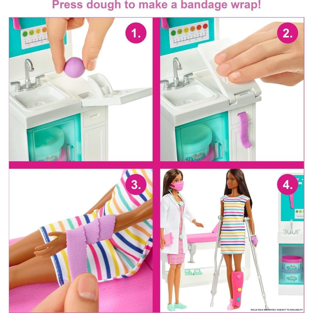 Barbie Fast Cast Clinic Playset, Brunette Barbie Doctor Doll (12-in/30.40-cm), 30+ Play Pieces, 4 Pl