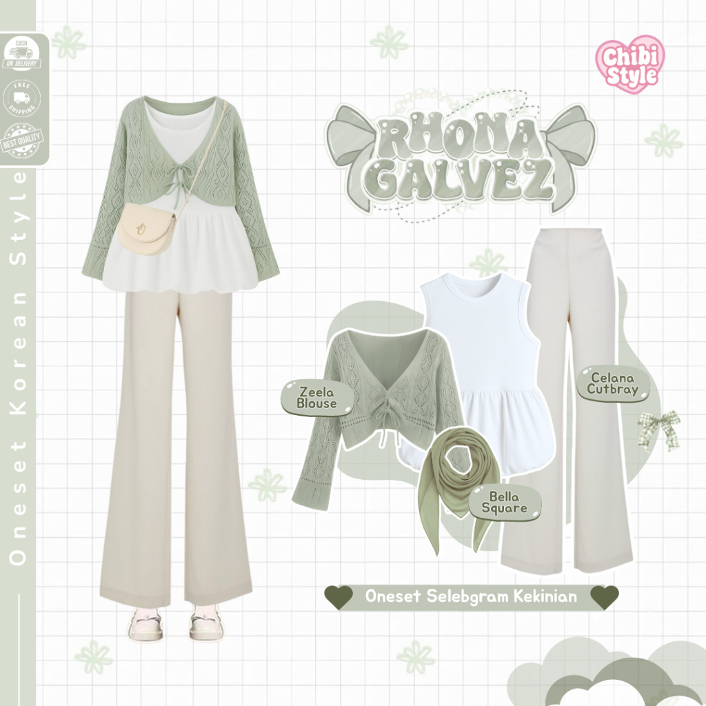 Reya Outfit Korean Look Hijab ( Hijab + Inner + Cardigan + Celana )  OOTD Wanita Remaja Kekinian - C