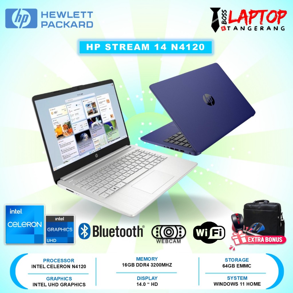 Laptop Sekolah Murah Hp Stream intel Pentium 16GB 64GB Win 11 terbaru