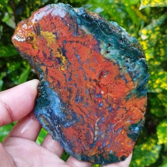 suiseki batu alam bahan batu akik lempengan panca warna kembang multi semi kristal super istimewa na