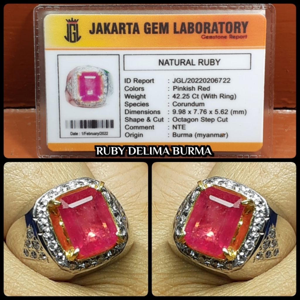 natural Ruby Burma delima Burma super + ring perak