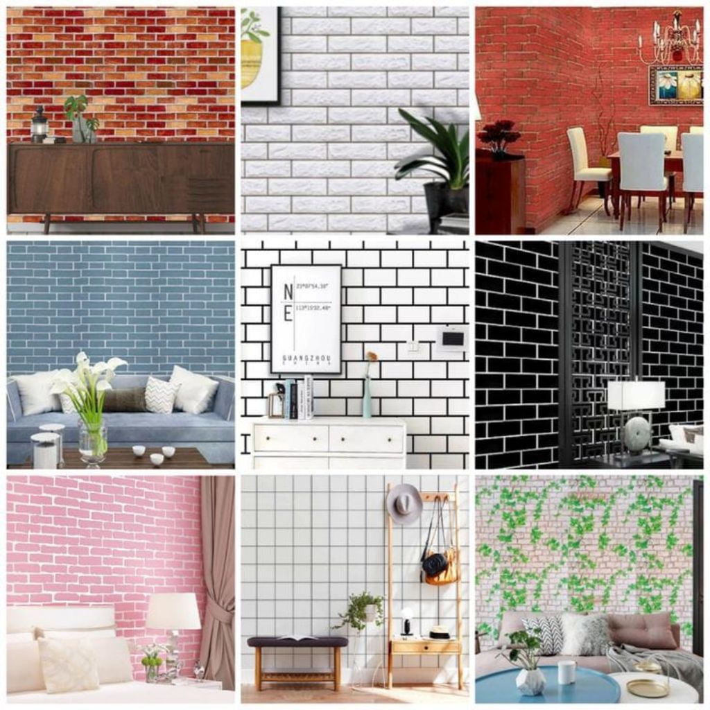 Wallpaper sticker dinding motif bata Anti Air Pelapis dinding ruang tamu kamar cowok