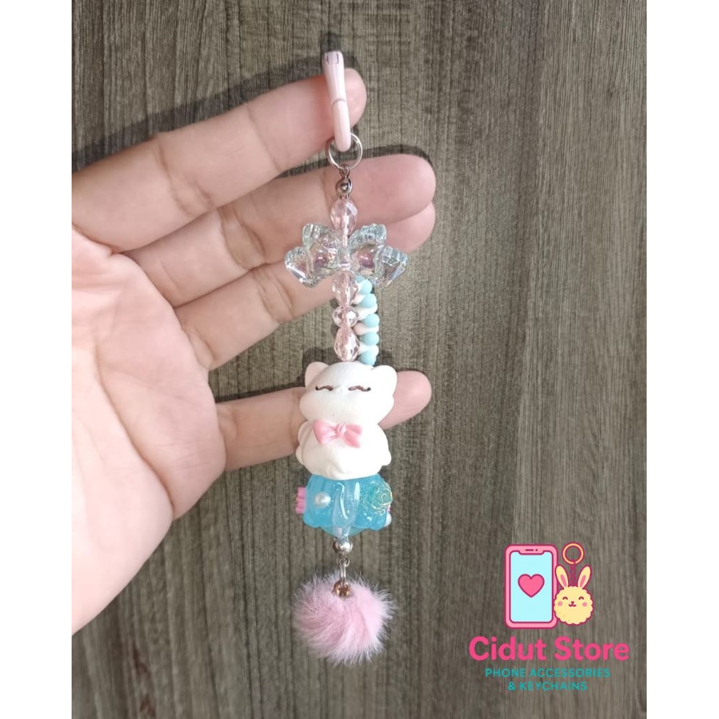 Phone Strap / Bag Charm / Keychain Handmade White Cat