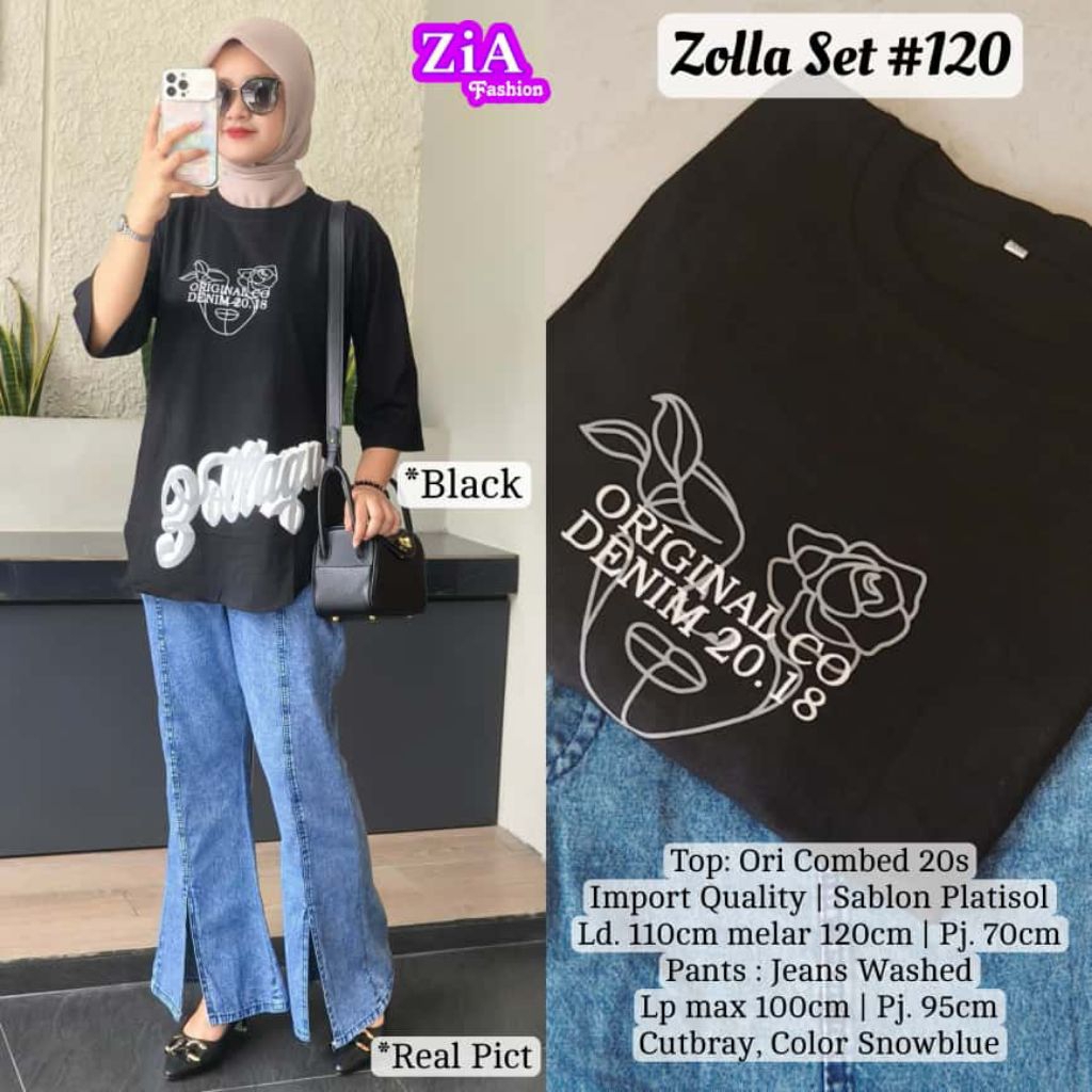 ZOLLAQU SET#120 SETELAN KAOS DAN CELANA JEANS WANITA BY ZIA