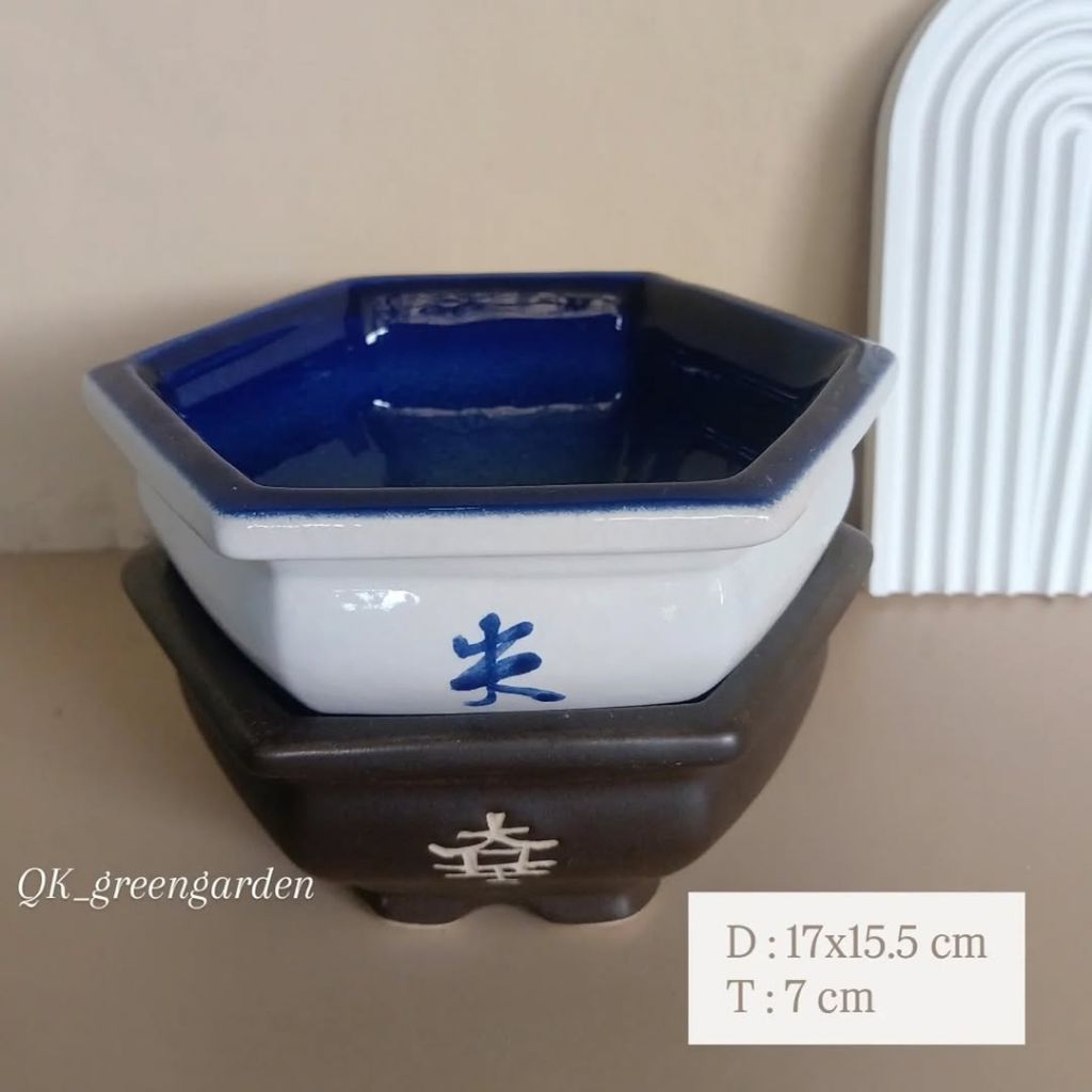 Pot keramik Bonsai Sukulen Kaktus segienam besar murah se-jabodetabek