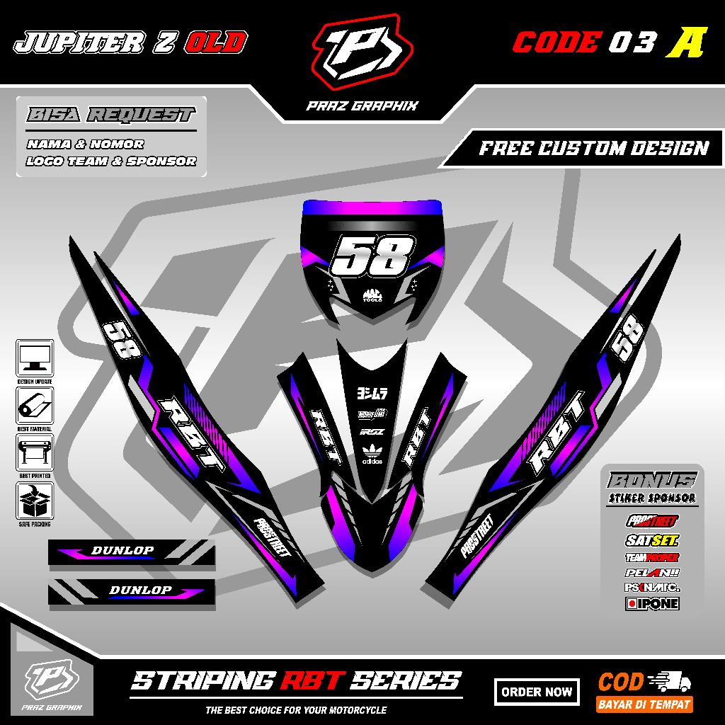 Sticker Striping Yamaha JUPITER Z OLD/BURHAN MOTOR RBT BEBEK MODIF SUPERMOTO Terbaru Desain Grafis K