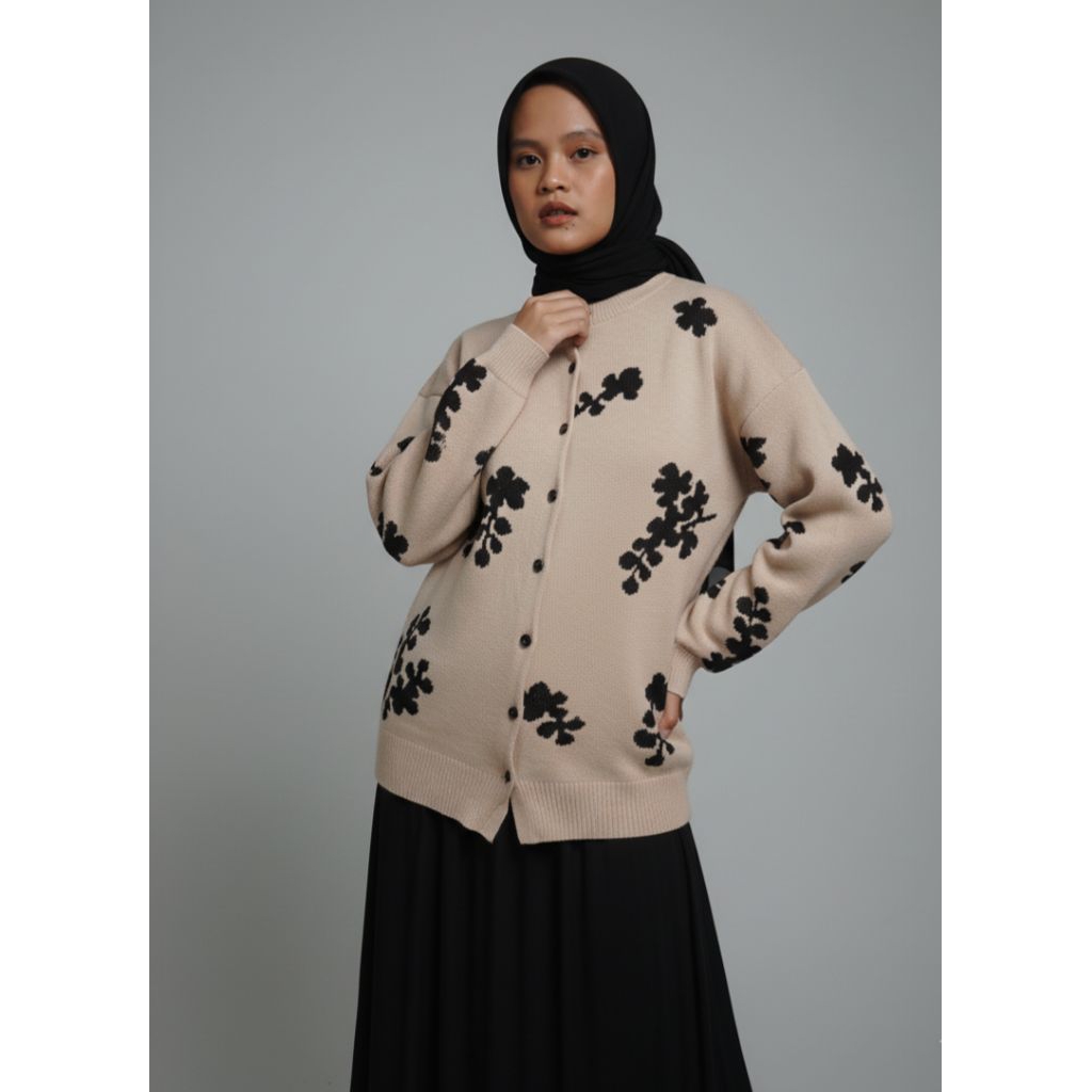 Sweater Outer Gaya Korea Cardigan Rajut Wanita Tebal Jangmi Motif Bunga