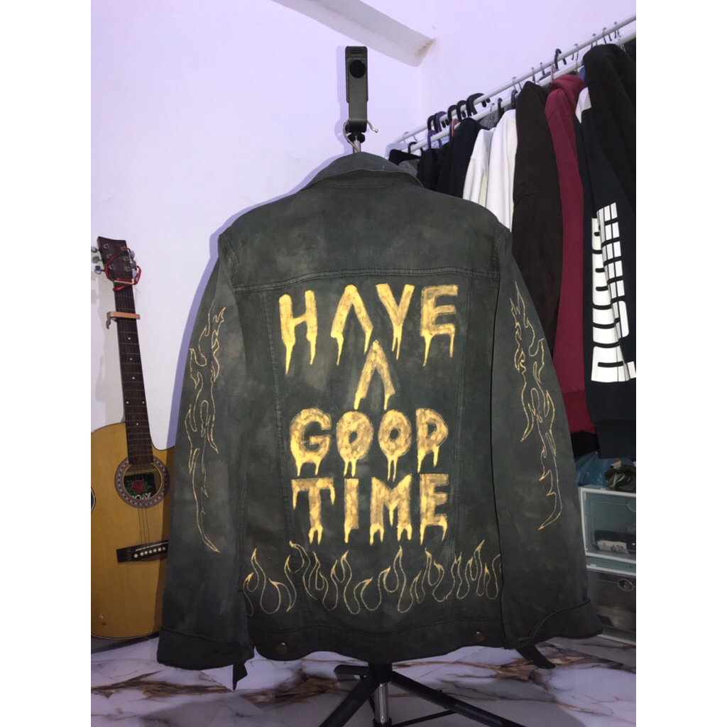 jacket jeans painting hagt x stussy preloved