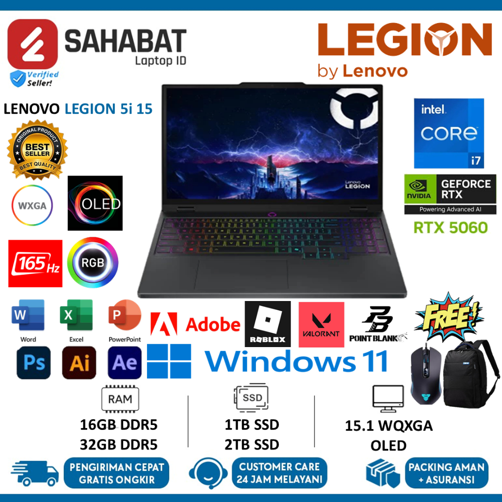 Laptop Lenovo Legion 5i OLED 2025 RTX 5060 Intel Core i7-14700HX 24GB RAM 512SSD 15 Inch Windows 11