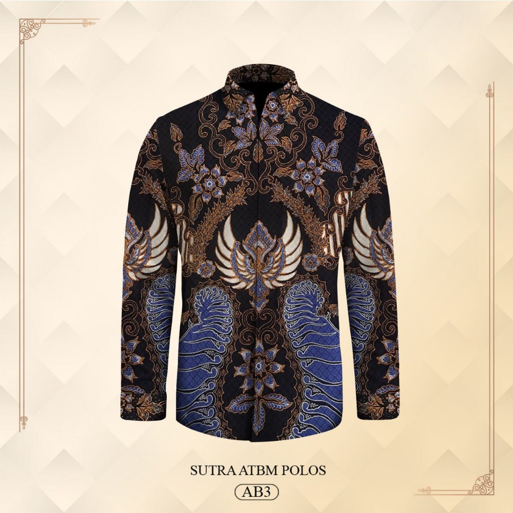 Kemeja pria lengan panjang batik tulis sutra atbm exclusive polosan pola motif batik slim fit limite