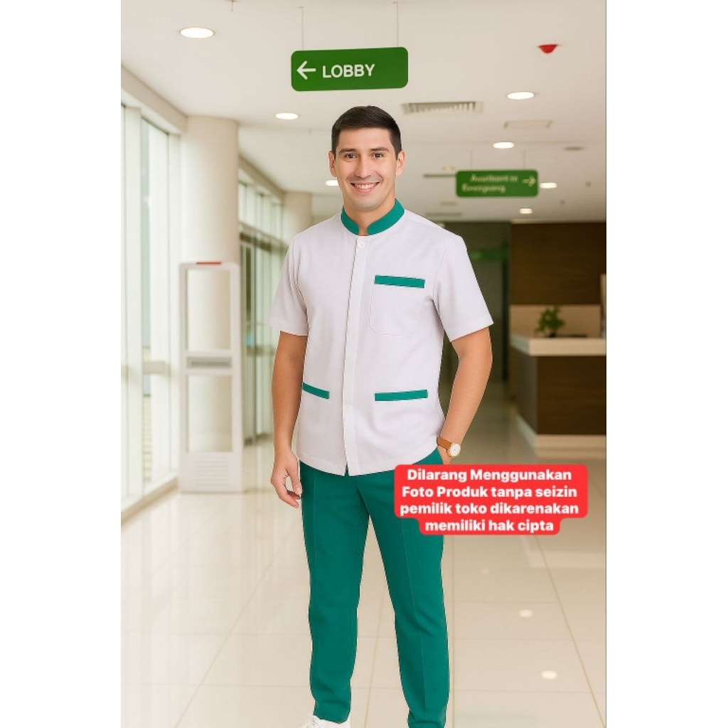 BAJU PERAWAT SET CELANA PAKAIAN PERAWAT RUMAH SAKIT DAN KLINIK PRIA & WANITA