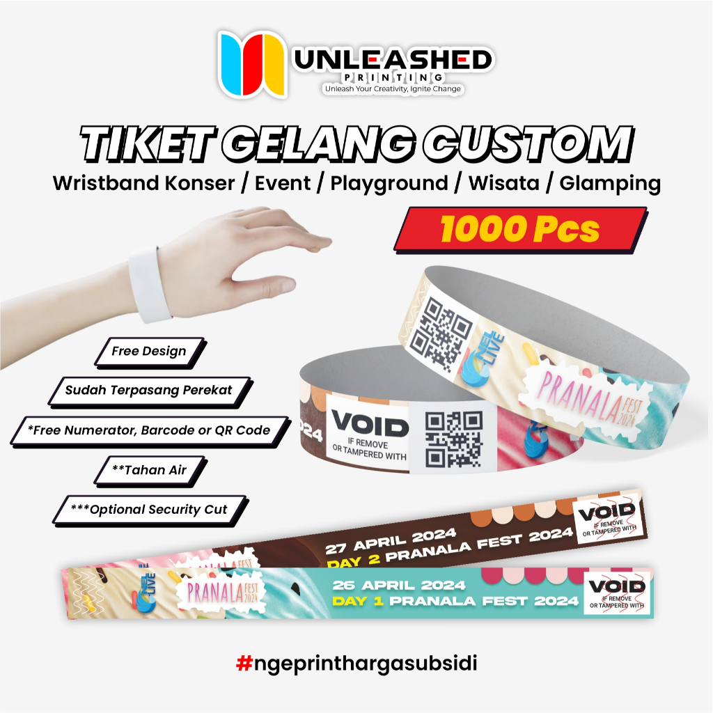 1000 Pcs Tiket Gelang Custom | Wristband Konser / Event / Playground / Wisata / Wedding / Glamping |