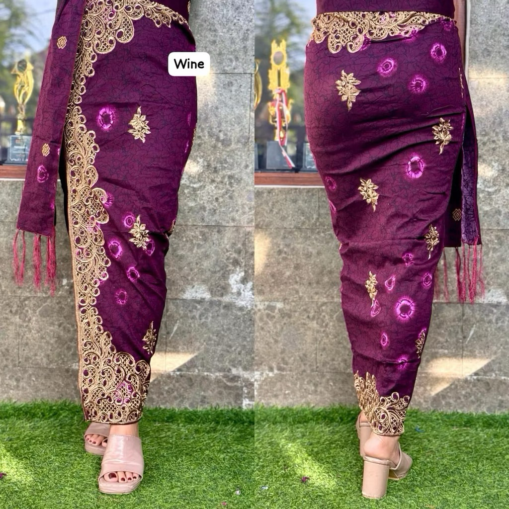 Kamen jadi bordir strait motif jumputan set selendang