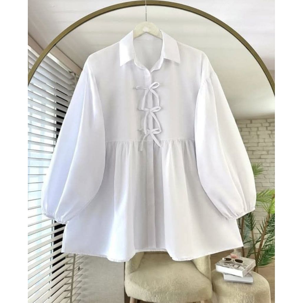 atasan wanita kemeja polos blouse zamora putih